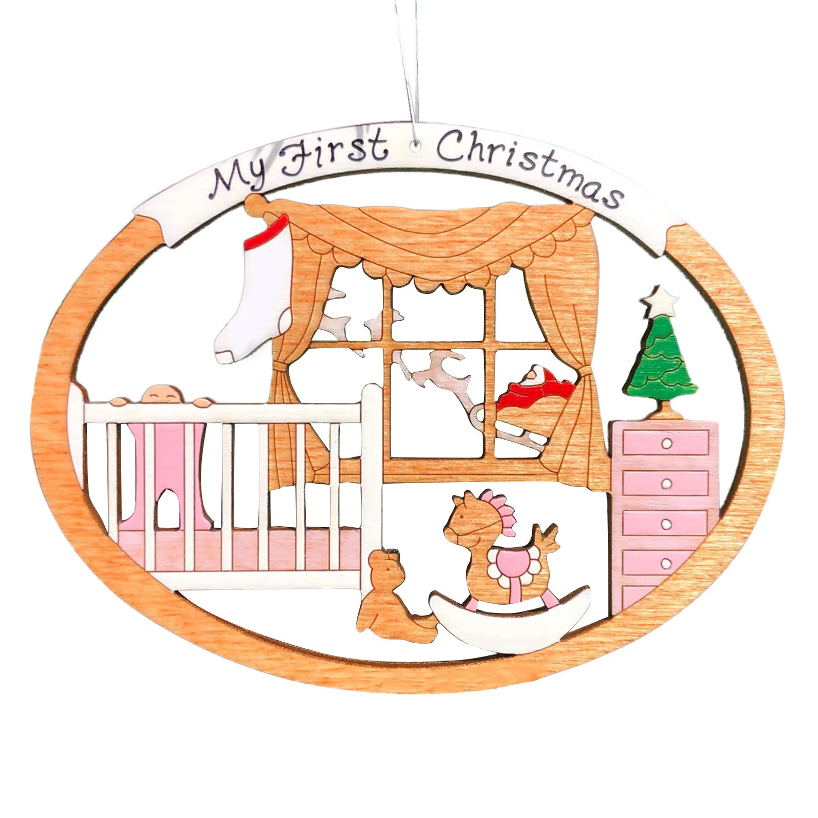 2023 Personalized Christmas Tree Pendant Round Hollow Wooden Hanging for Home Christmas Ornament