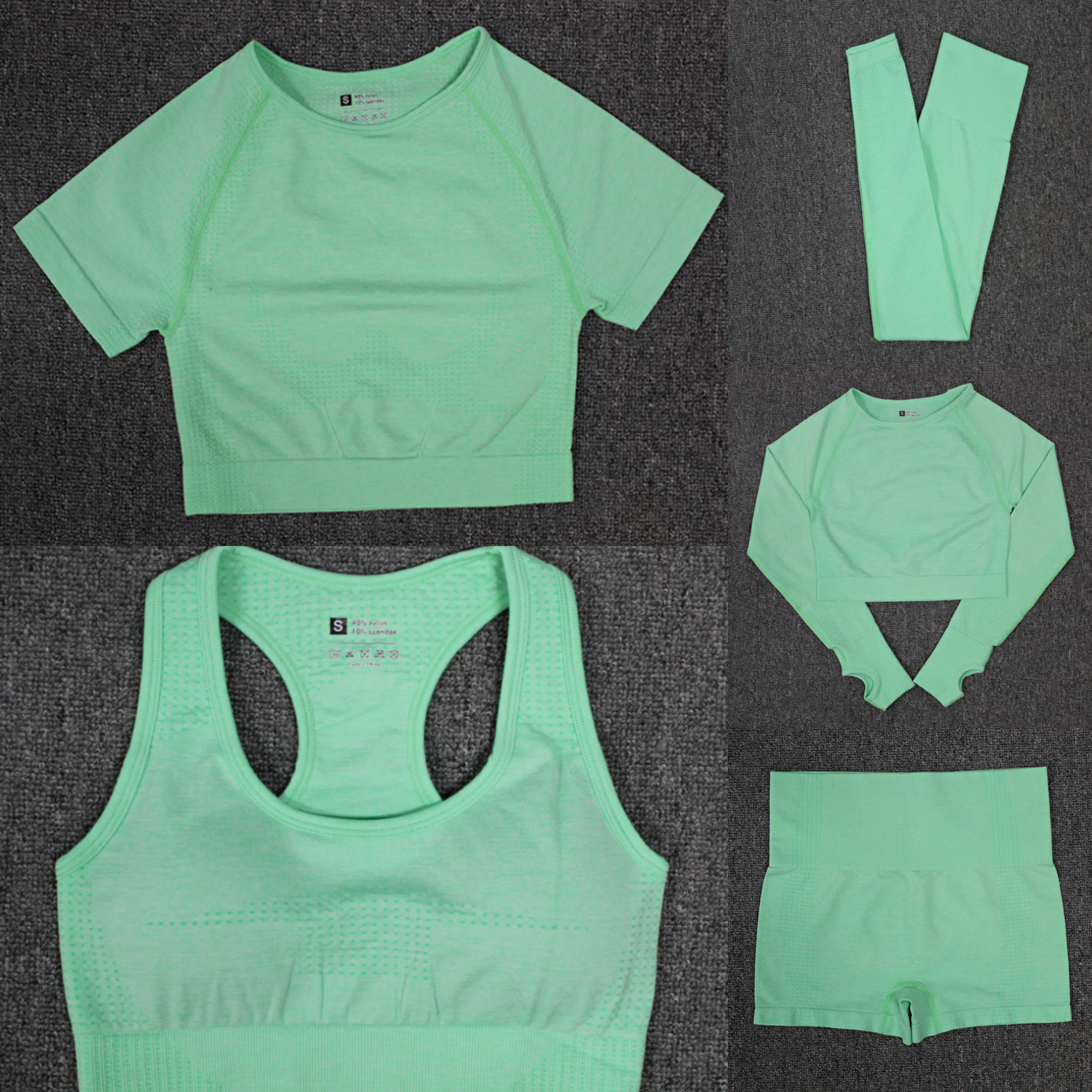 2023 Sports 5 Piece Suits Yoga Long Sleeve Shirts High Waist Running Leggings work out clothing Seamless Yoga Set Fitness Women