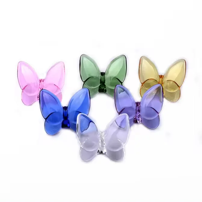 Handmade Glass Flying Butterfly with crystal ball base crafts figurine collection cut glass ornament statue animal perfect gift