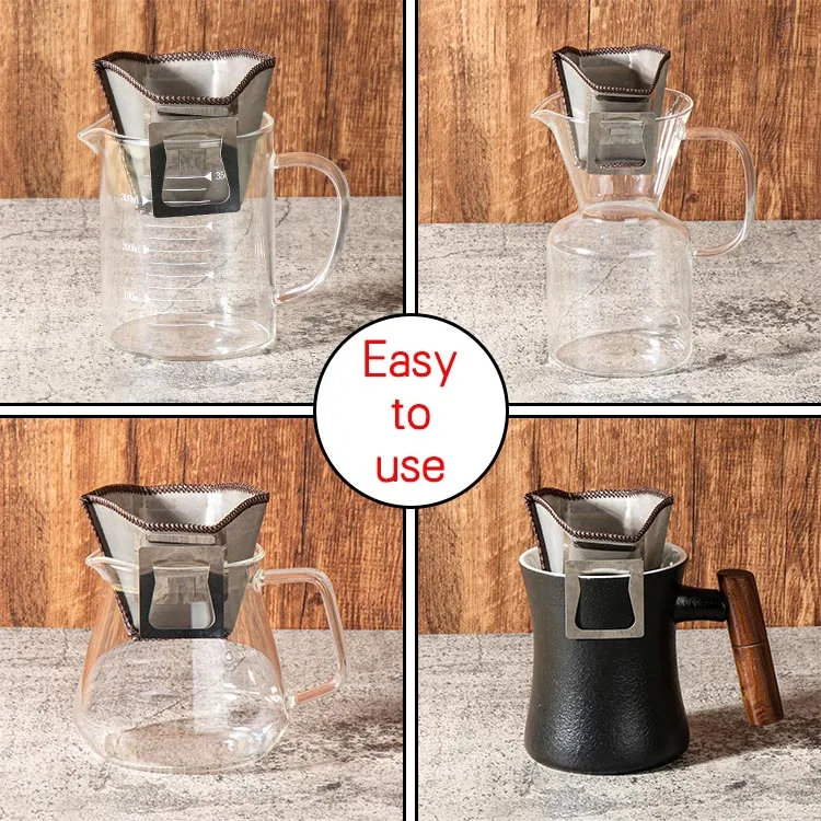 Durable Stainless Steel Pour Coffee Strainer Paperless Mesh Drip Hanging Ear Cone Coffee Maker Filter Bag