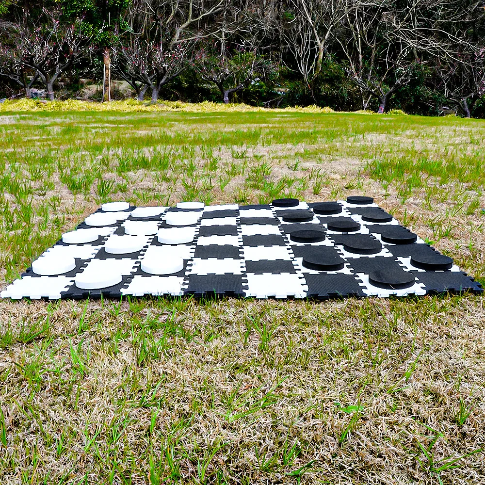 EASY WIPE CLEAN BUNCH UP RESISTANT REVERSE TO PLAY 2-in-1 Reversible Giant Checkers & Tic Tac Toe Game Set for Outdoor