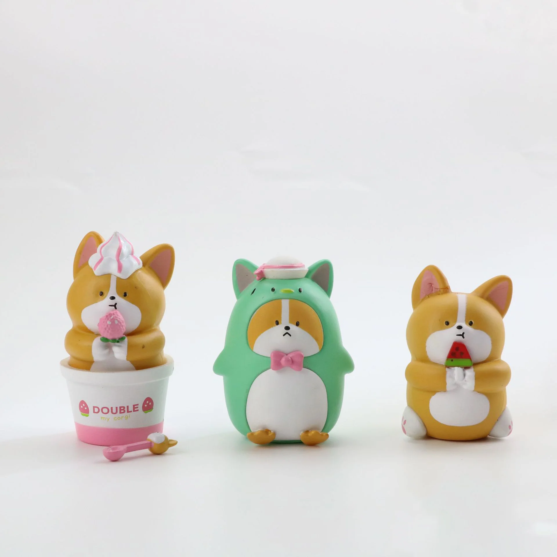 6PCS Corgi Dog Toy Food Gourmet Ice Cream Bread Backpack Shape Hand-Made Capsule Doll Ornaments Home Decoration Chidren Gift