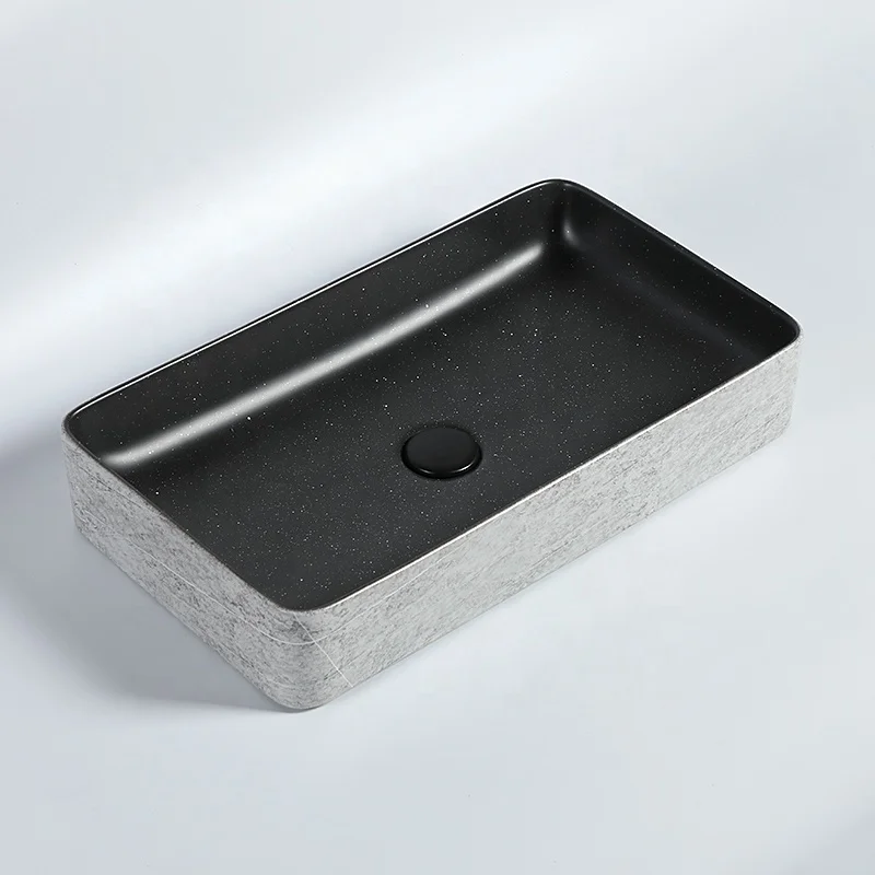 Elegance stone design 2022 table top rectangular face art basin bathroom bath ceramic sink white marble hand wash basin