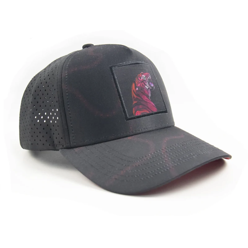 Quick Dry Custom All Over Printed Tiger Mesh Baseball Cap Gorras Wholesale Embroidery Patch Laser Cut Hole Trucker Hat