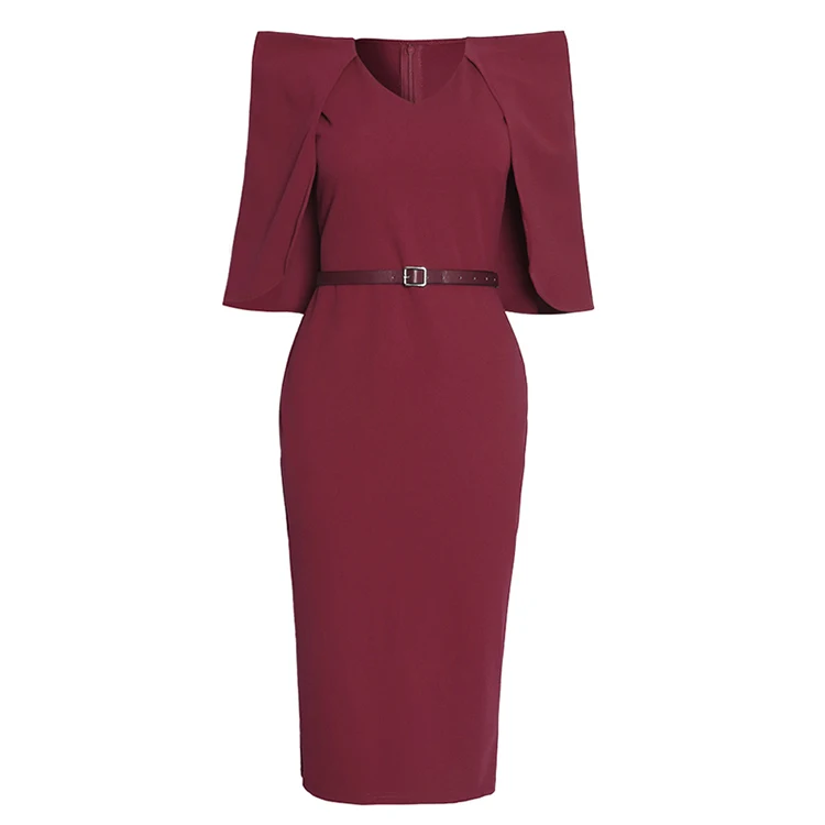 Cloak Bodycon Party Vestidos Belt Plus Size African Elegant Office Ladies Formal Work Turkey Ol Women Office Dresses For Career