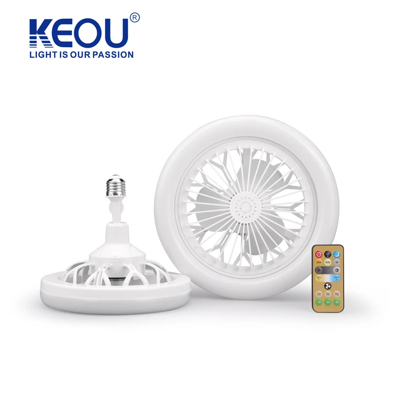 KEOU Remote Control Dimmable 3CCT E27 Socket 30W 50W Ceiling Fan Light