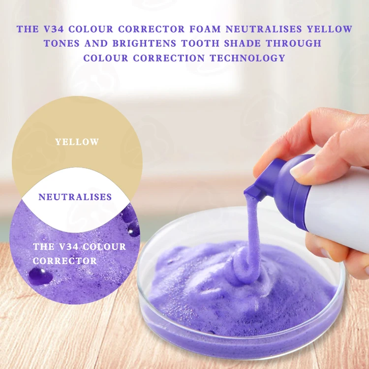 Hot Selling Logo Custom 3 in 1 V34 Color Corrector Teeth Whitening Purple Toothpaste Foam Mousse Powder Kit
