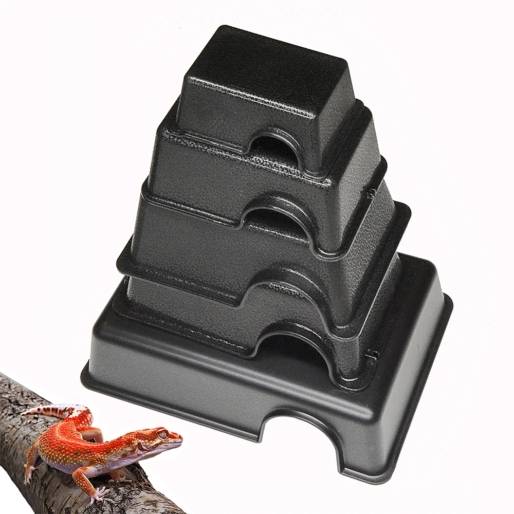 S M L XL XXL Small Animal Hideaway Reptile Hideout Plastic Hides Box Snake Gecko Black Plastic Reptile Gecko Hide Cave