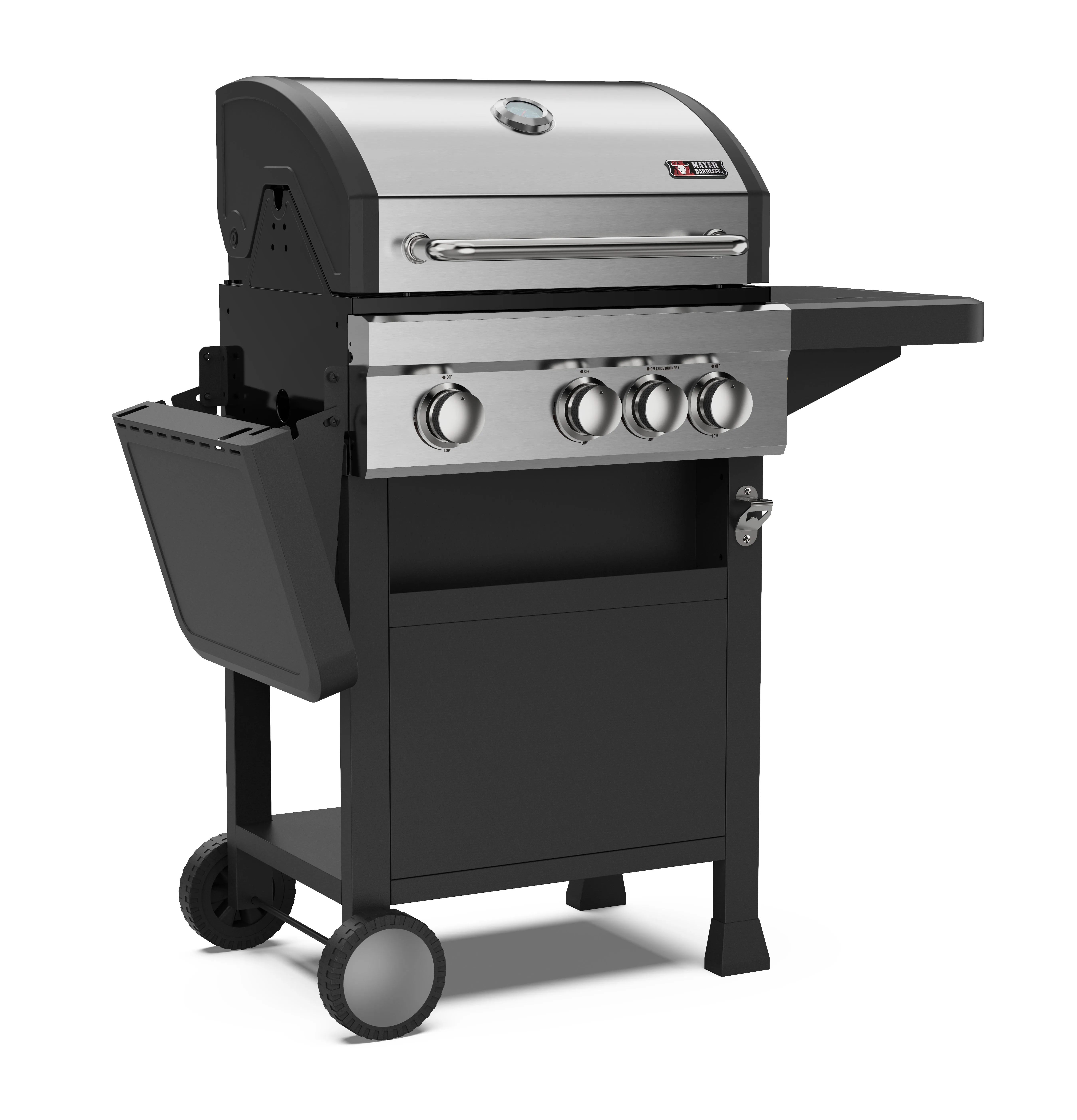 Outdoor 3-Burner Propane Gas Grill Cart Style Gas BBQ Grill Smokeless Gas Barbecue Grill Stainless Steel