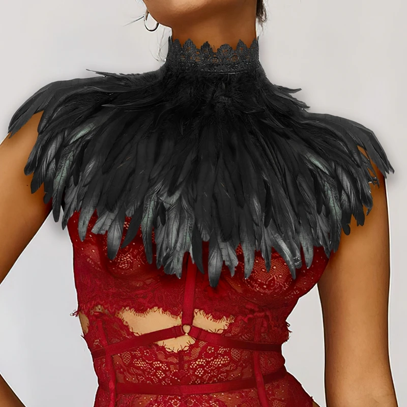 2023 New Lingerie Women Feather Cloak Shawl Scarf Gothic Feather Adjust Party Performance Feather Halloween Carnival Rave Lace