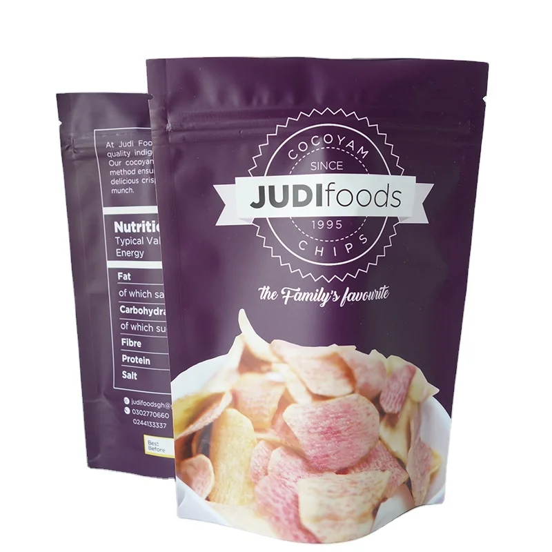 Customized Printed Empty Packaging Resealable Plastic Taro Crispy Potato Corn Plantain Chips Bags