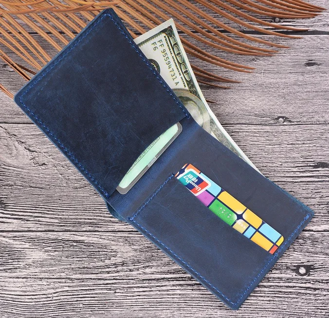 ya153 Wholesale in Stock Vintage Cow Leather Wallets Men Handmade Bifold Wallet