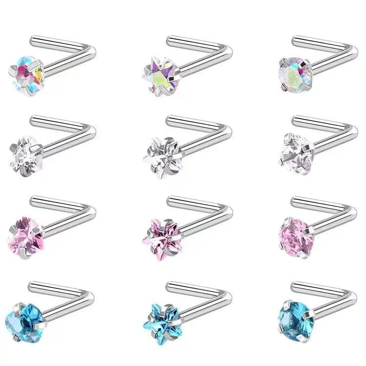 
New Arrival European Silver Stainless Steel Zircon Nose Nails Star-shaped Nose Stud Set Piercing Jewelry Wholesale 