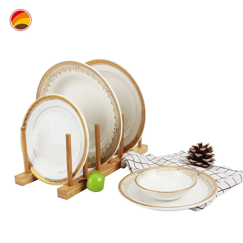 Customized Luxury Gold Inlay Ceramic Porcelain Plate Vintage Plate Porcelain Tableware With Decal