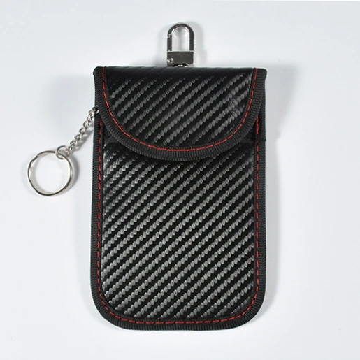 Custom RFID Signal Blocking Carbon Fiber Car Key Blocker Case With Woven Tag