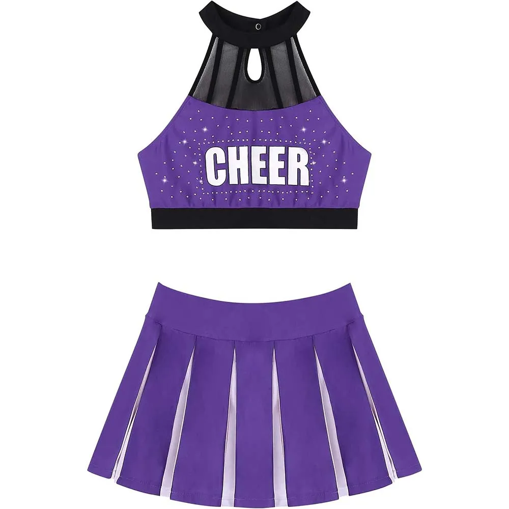 Personalized custom purple sublimation cheerleading uniform polyester cheap cheer uniforms
