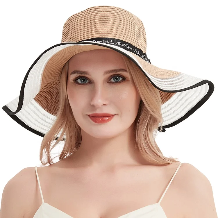 Mexican summer hat oversized hawaiian wide straw women big beach colour block wide brim straw hats