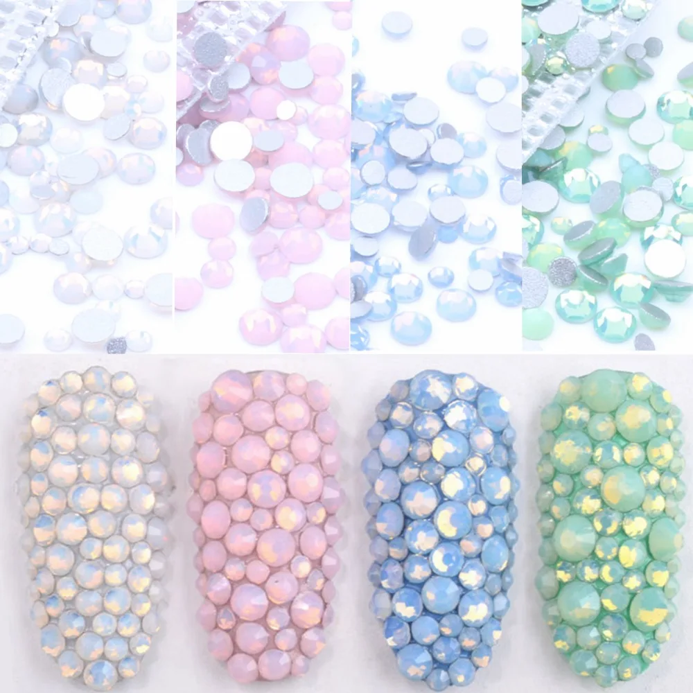 Factory wholesale 4colors opal Flatback rhinestones in bulk Non-hot fix nail dril crystal rhinestone for nail