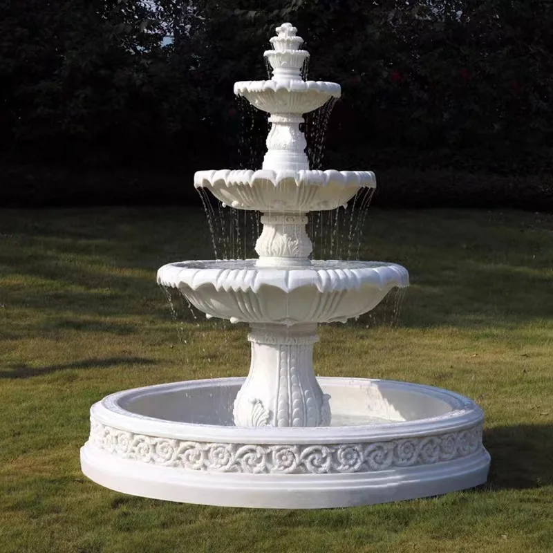 Customize White Stone Marble Flow Garden Water Marble Fountain Outdoor Garden Decoration Ornament Landscaping Product