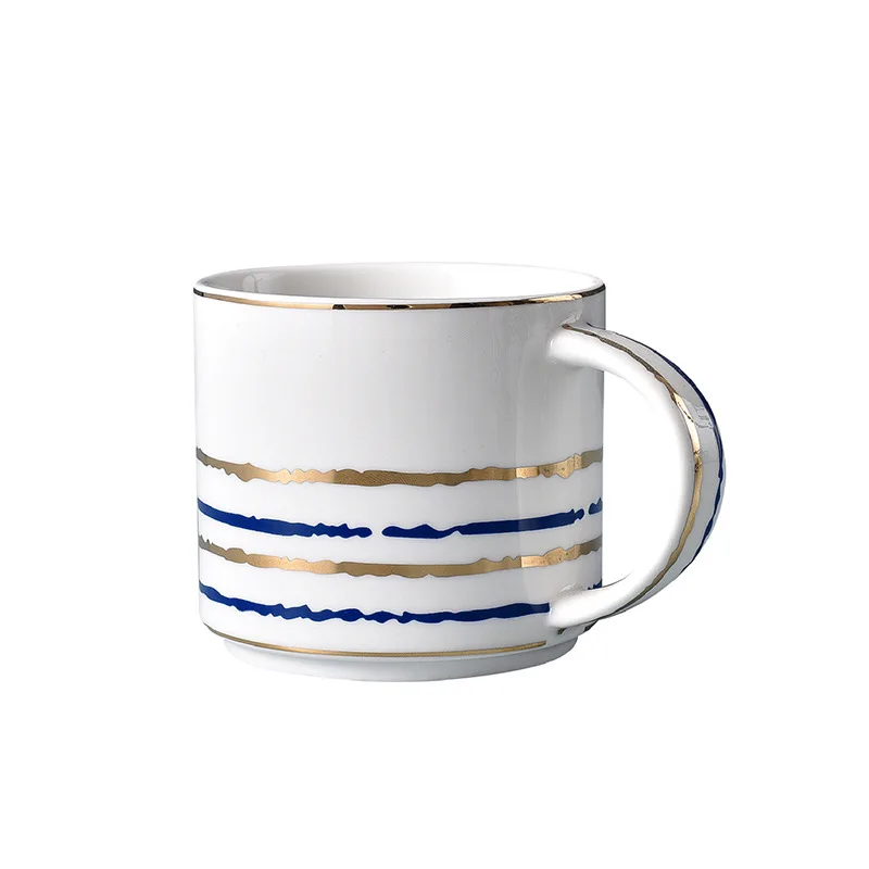 New Luxury Wholesale Creative Coffee Milk Mugwith Black And Blue Pattern For Couples Mix Design