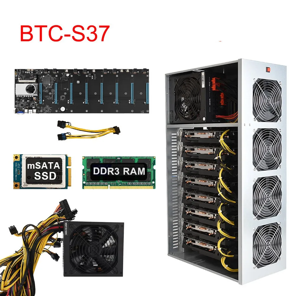 BTC-T37/BTC-S37/BTC-D37 шасси случай Combo 8 GPU Rig материнская плата с 4 вентилятора ЦПУ PCIE 16X порта USB2.0/DDR3