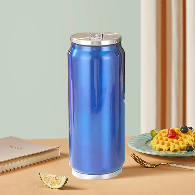 Stainless Steel Double Wall Vacuum 500 ml  Cola Soda Cokes Can Bottle Thermos Water Bottle With Flip Lid And Straw