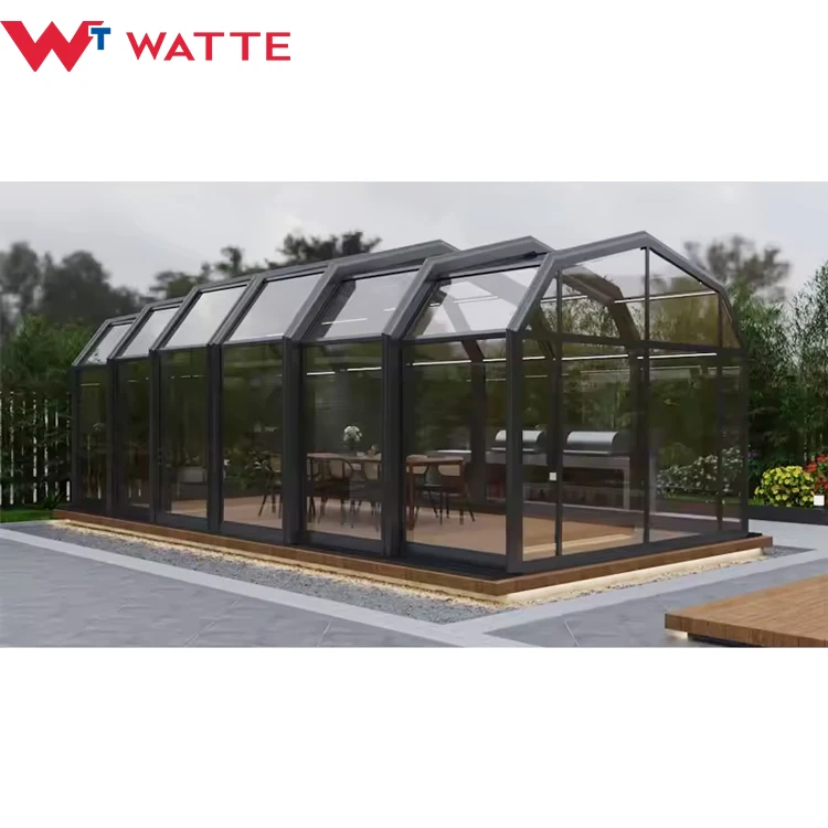 Modern Movable Sunroom Aluminium Alloy Structure Frame Glass House Outdoor All Season Motorized Retractable Enclosure Sun Room