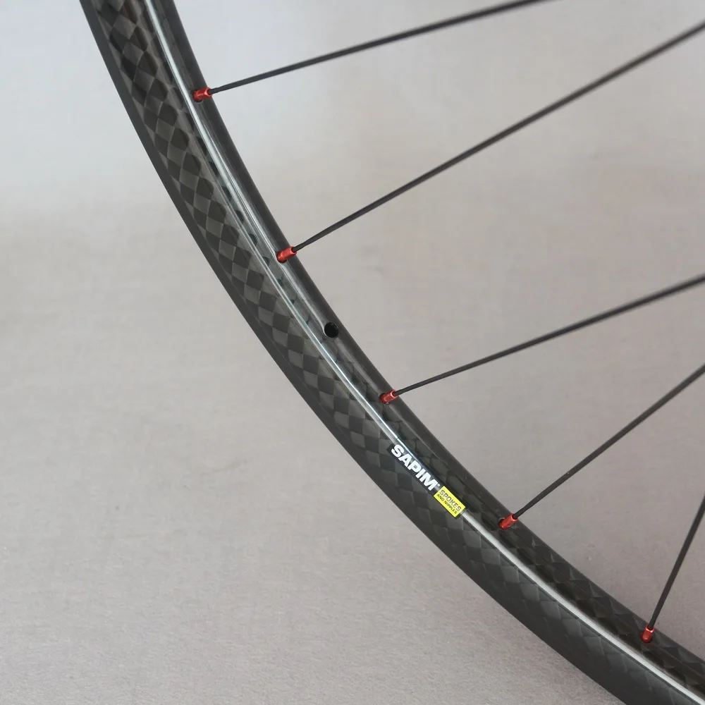 Rim Brake 11-Speed Road Bicycle Wheels 38*25mm Tubeless 12K Glossy With DT350 hub Brake Surface Red External Nipples