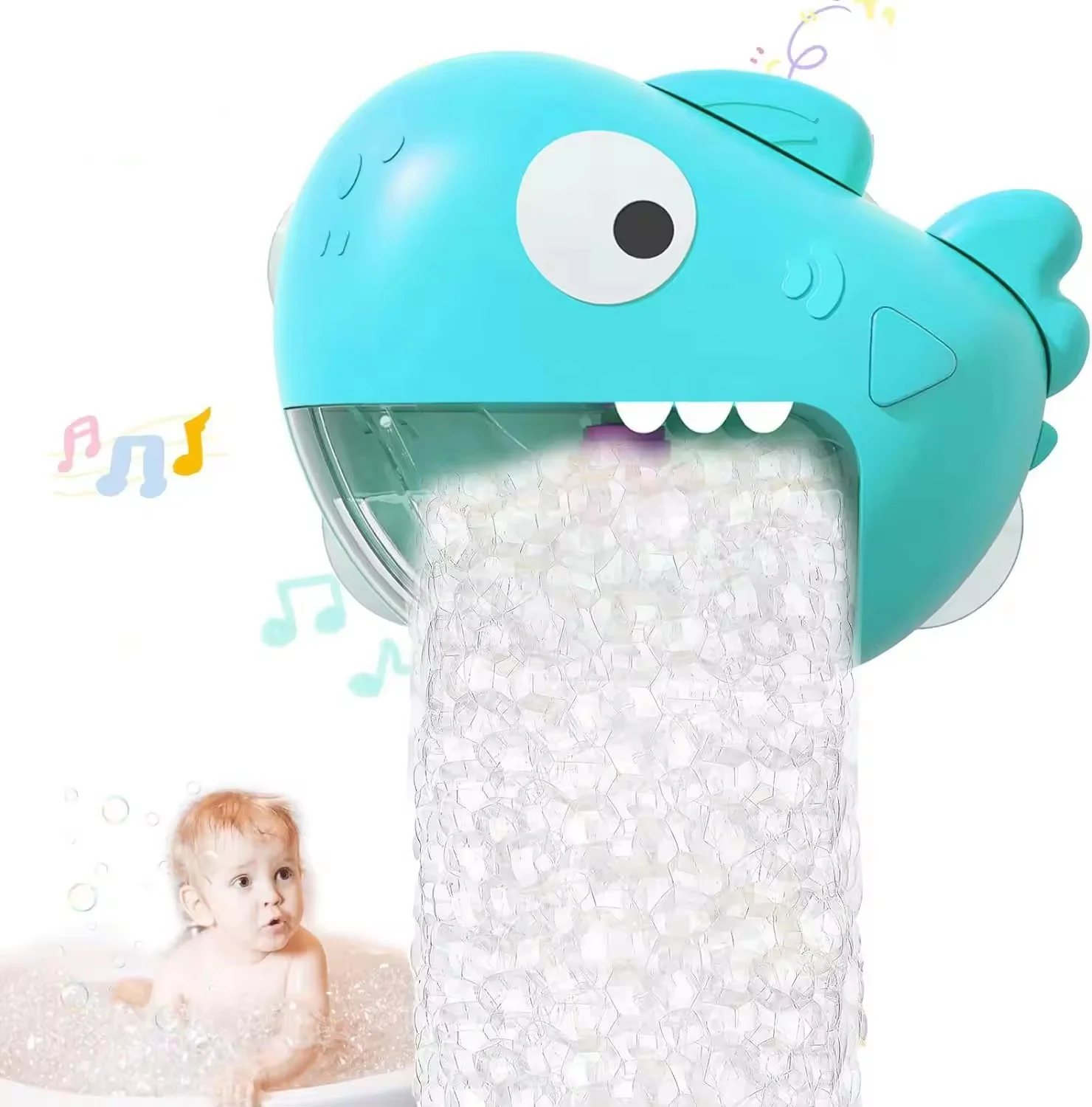The Most Popular Cartoon Hanging Shark Bubble Blower Toys Automatic Bath Bubble Machine Toy Shark With Music For Kids Gift