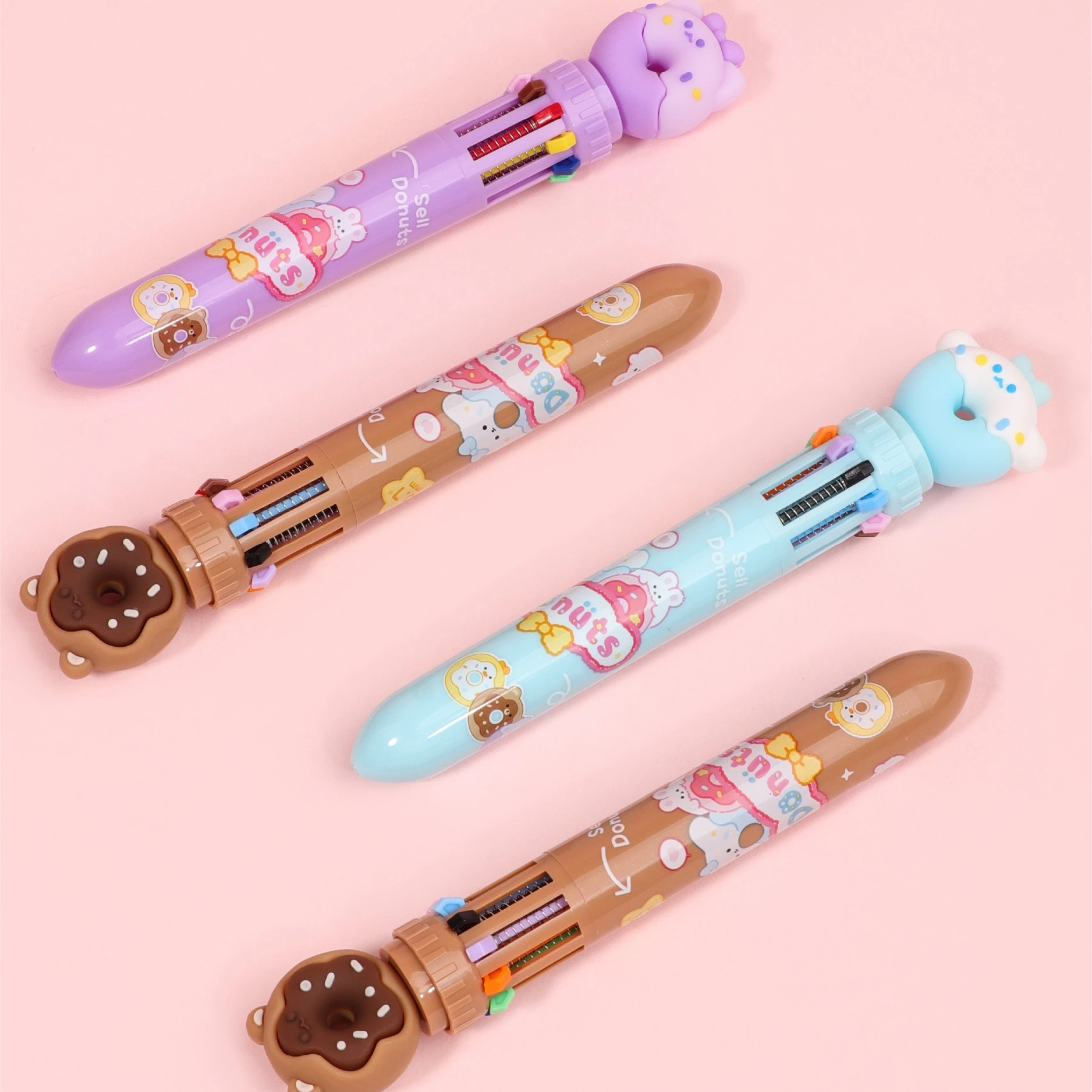 New Cute Doughnut multi-color pen 0.7mm Kawaii 10 color Ballpoint multi color pens 10 in 1 cute