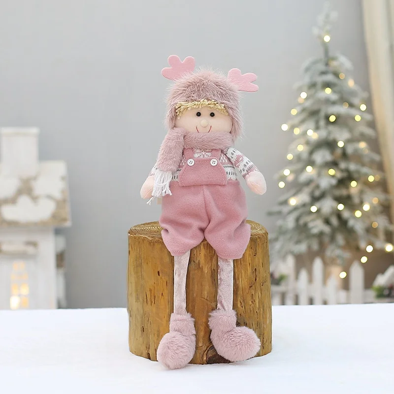 Pink Deer Christmas Figurine Long-Legged Girls Christmas Doll Ball & Tree Ornament Decoration Supplies