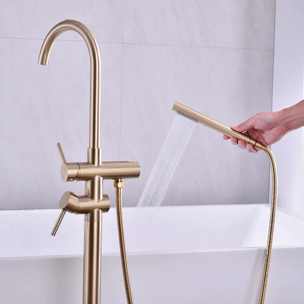 Bath Spout Shower Floor Mount Shower set Mixer Valve 2 Functions Bathtub Filler Mixer Taps Bathtub tap faucet