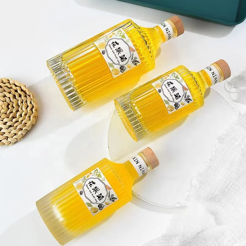 250 ml 500 ml Brandy Liquor Glass Bottle Wine Clear Frosted With Cork Wooden Lid