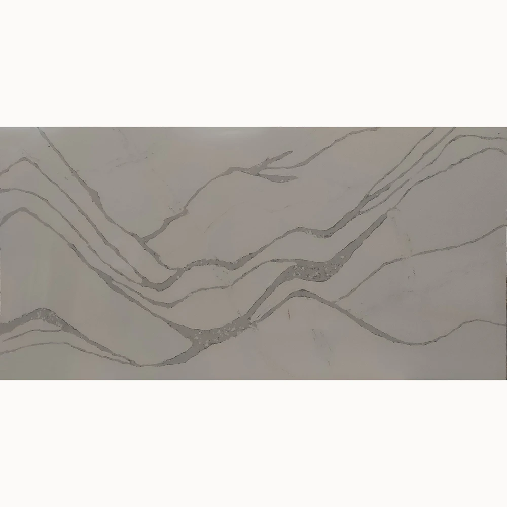 Cheap Price Top Quality White Calacatta Artificial Quartz Slab with Light Grey Marble Vein for Countertops Vanity