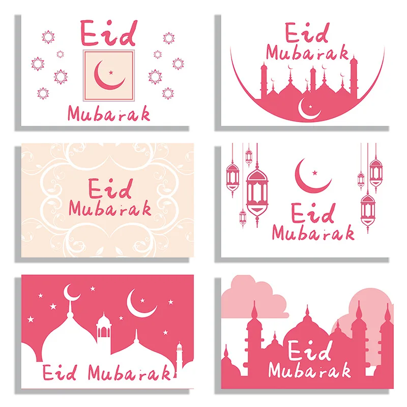 Pink Eid Mubarak Western Festival Eid Greeting Card Message Card Gift Card Greeting Card