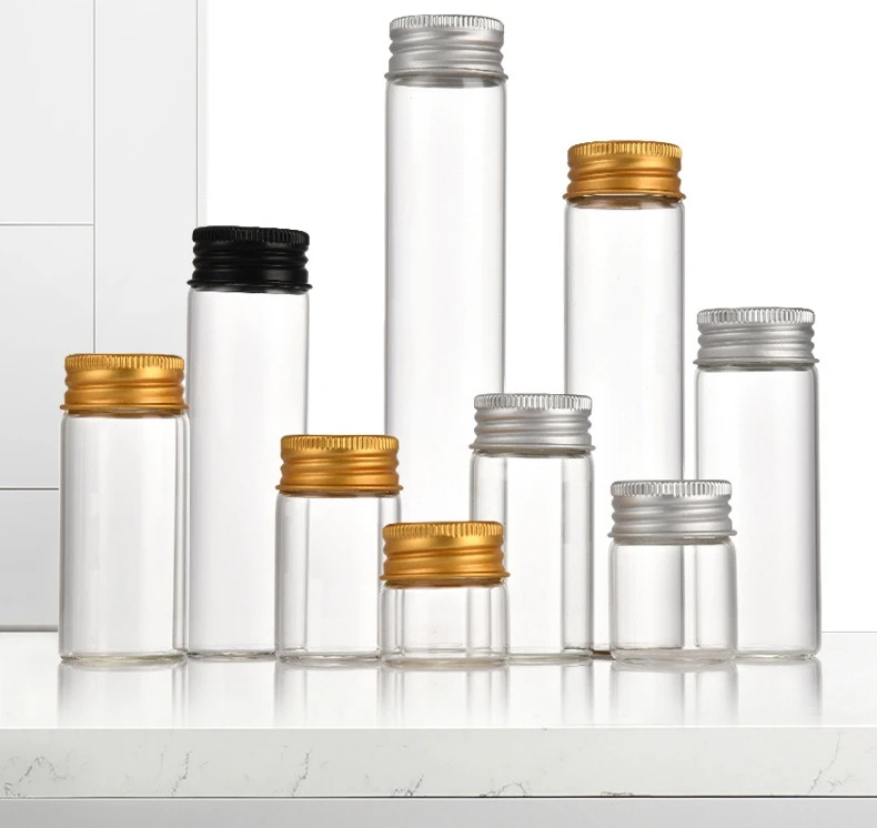 30mm screw mouth aluminum cap 12ml 15ml 20ml 25ml 40ml 50ml 55ml 60ml 80ml 95ml 100ml 110ml transparent glass test tube bottle