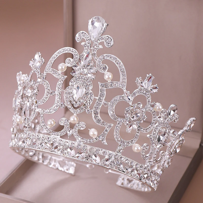Jumbo Hollow Out Silver Alloy Diadem For Queens Metal Coronas Y Tiaras Beauty Pageant Crown Large Bride Hair Accessories Wedding