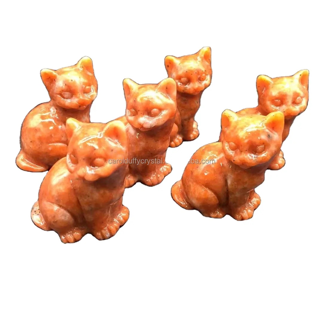 Wholesale Natural Hot Sale Carving Crystal Sunstone Quartz Hand Carved Cat Healing Gifts