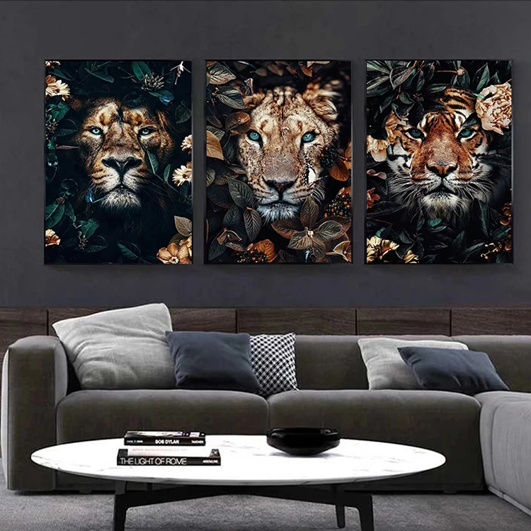 Flower Animal Lion Tiger Deer Leopard Abstract Canvas Painting Wall Art Nordic Print Poster Decorative Picture Living Room Decor