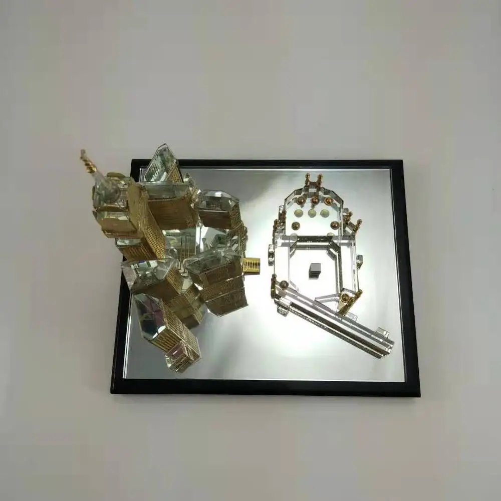 Exquisite design muslim makkah clock tower and mosque set crystal metal building model for sale