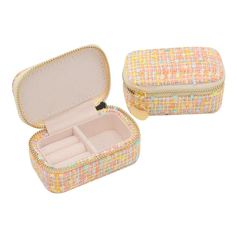 Small Jewellery Packaging Velvet Necklace Box Mini Custom Logo Travel Jewelry Box Portable Ring Zipper Velvet Storage Case