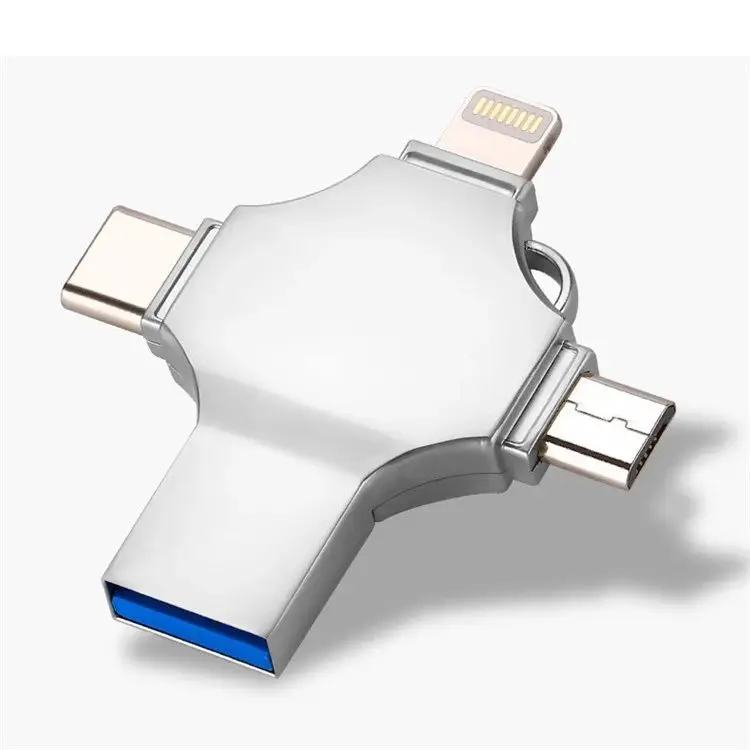 4-in-1 Multi-function 64GB OTG USB Flash Drive 3.0 is available for Type-C Lightning Micro USB computers with customizable logo