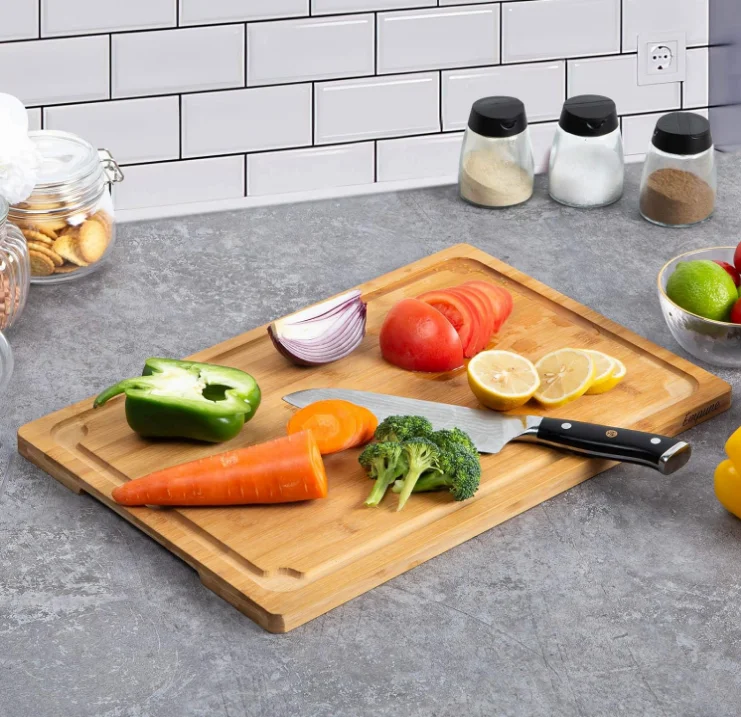 Bamboo Cutting Boards  for Kitchen Meat Chopping Board Fruits Large Charcuterie Board with Juice Groove and Handles