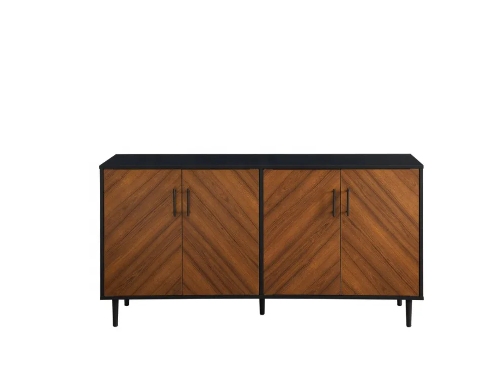 Two door solid wood legs square for Living room Classical style Two tiers  four doors TV stand