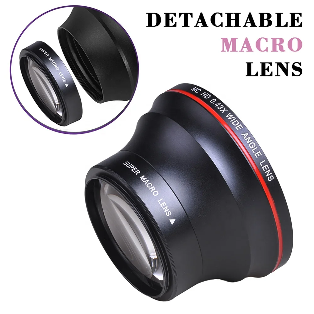 55MM 0.43x Professional HD Wide Angle Lens with Macro Portion for Nikon D3400, D5600 and Sony Alpha   Cameras