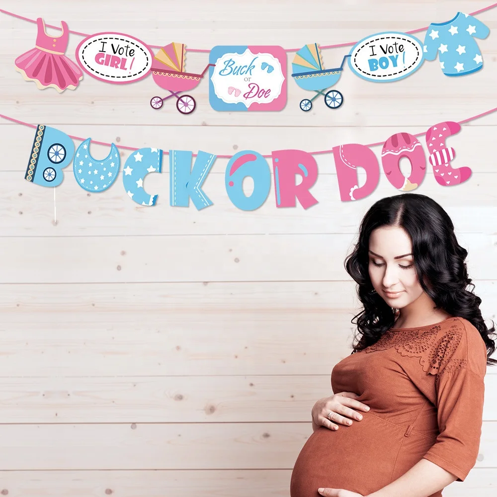 Factory wholesale baby shower decorations gender reveal banner buck or doe paper banner