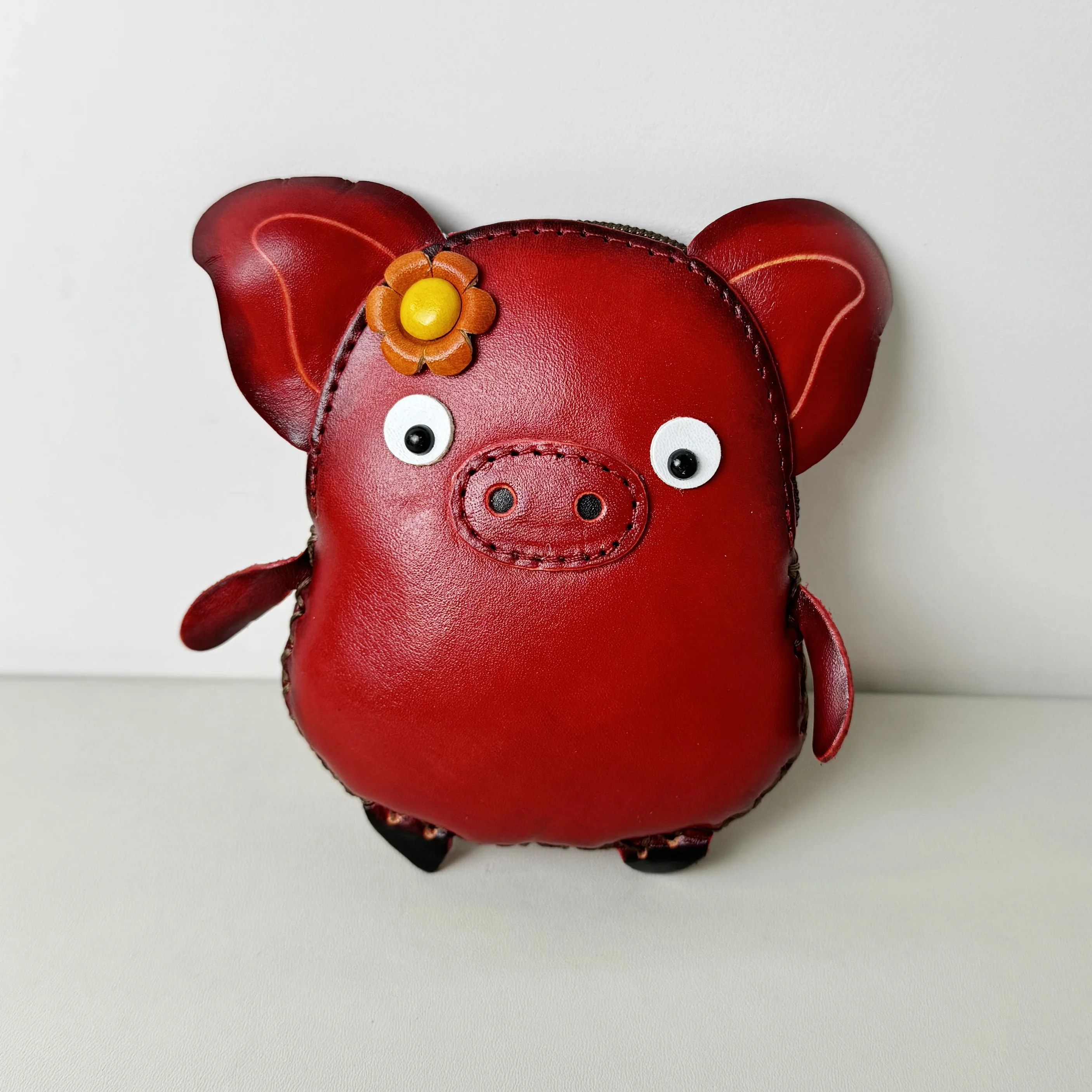 CP-026 pig  Animal Carton Vintage Cowhide Leather Gift Handmade cute Coin Purse