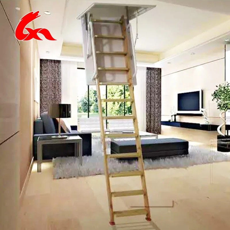 Longyu brand wooden ladder Folding Step Manufacturers Loft Retractable Foldable Telescopic Ladder hot sale