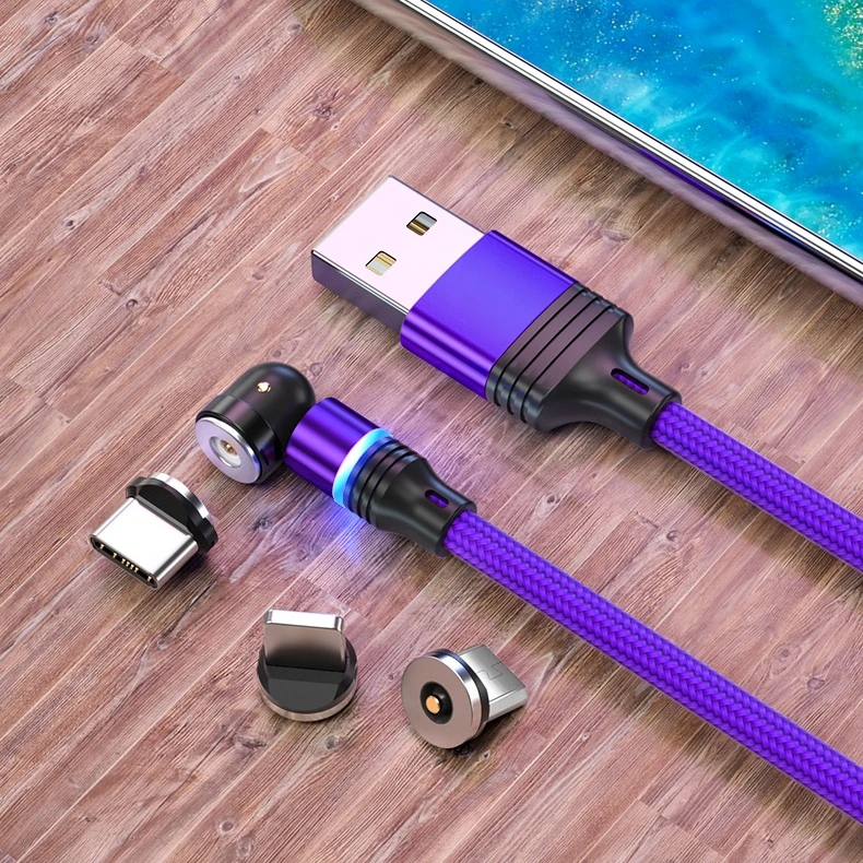 Amazon Top Seller 2021 L-shape 180 Bending 540 Degree Rotation Mobile Magnetic Charging Cable 3 In 1 Magnetic Usb Cable Charger