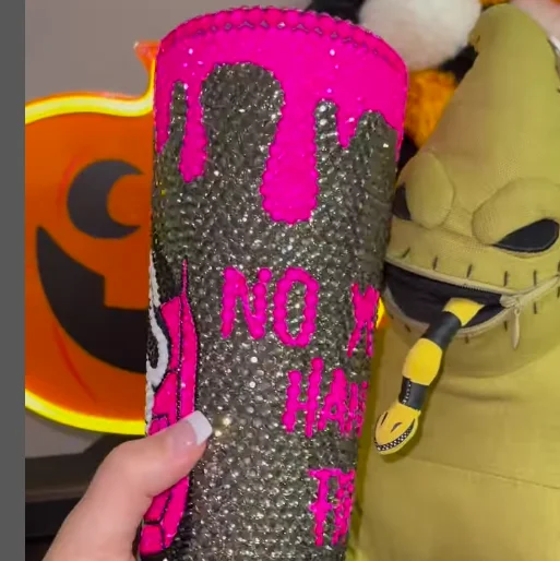 Halloween 720ml Bling Cups Plastic Straw Diamond Gem Colored Beverage Cup Bottle Oem Custom Rhinestone Straw Cup